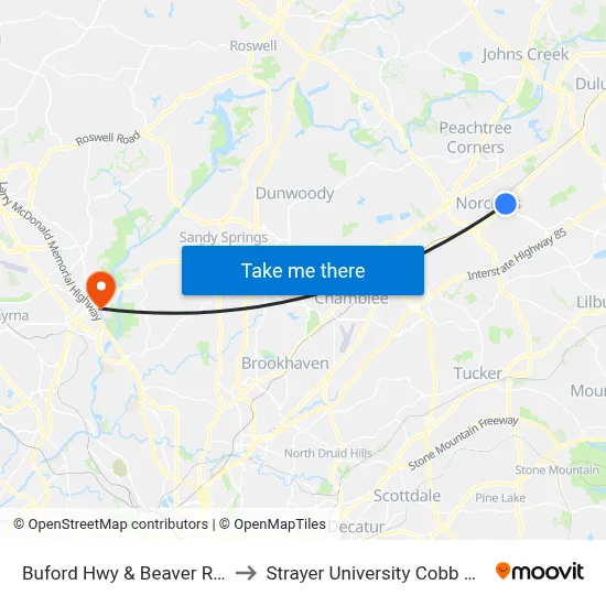 Buford Hwy & Beaver Ruin Rd (10bib) to Strayer University Cobb County Campus map