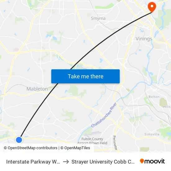 Interstate Parkway W @ Walmart to Strayer University Cobb County Campus map