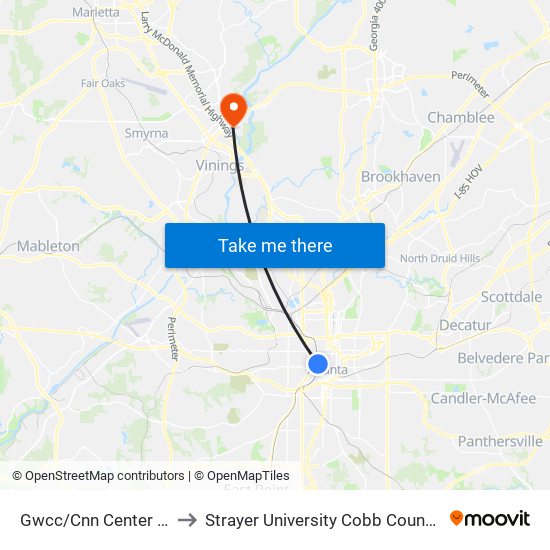 Gwcc/Cnn Center Station to Strayer University Cobb County Campus map
