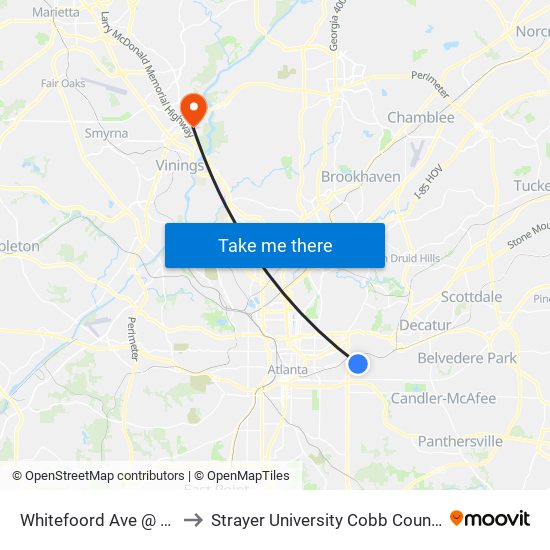 Whitefoord Ave @ Finley St to Strayer University Cobb County Campus map