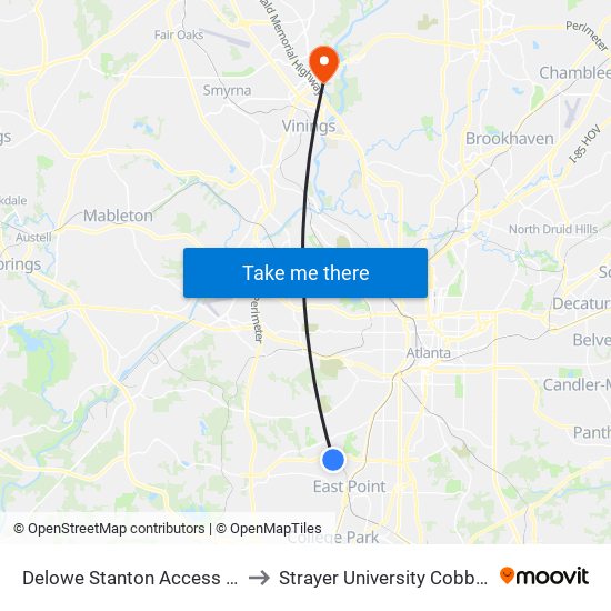 Delowe Stanton Access Rd @ Stanton Rd to Strayer University Cobb County Campus map