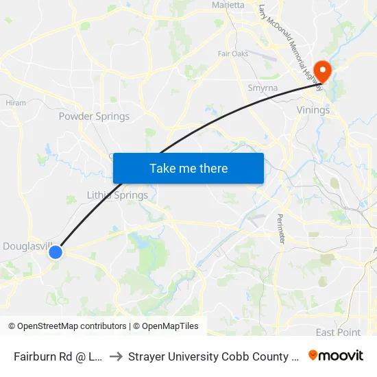 Fairburn Rd @ Lee Ib to Strayer University Cobb County Campus map