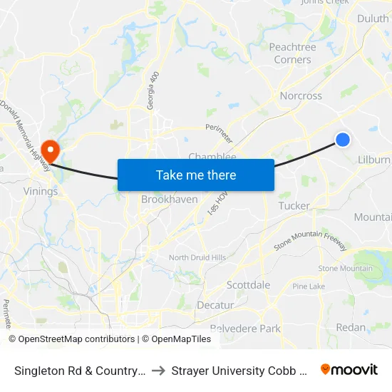 Singleton Rd & Country Downs Dr Ob to Strayer University Cobb County Campus map