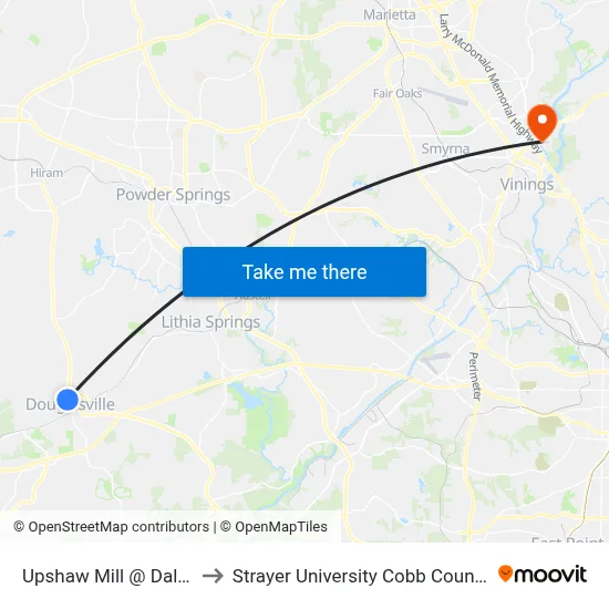 Upshaw Mill @ Dallas Hwy to Strayer University Cobb County Campus map