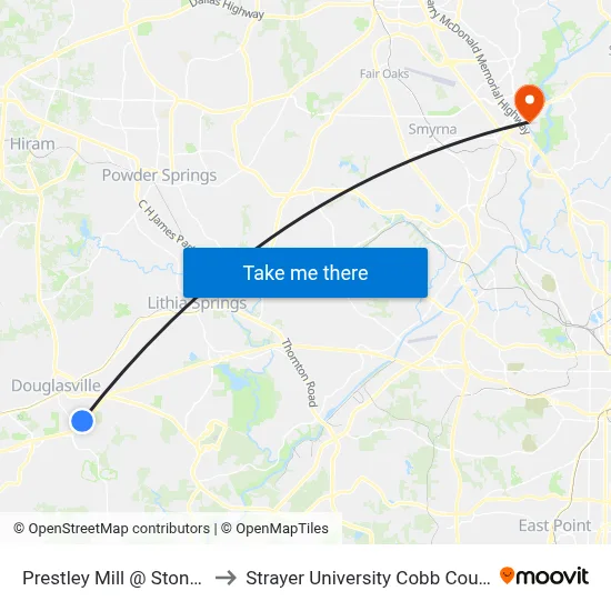Prestley Mill @ Stonebridge Ib to Strayer University Cobb County Campus map
