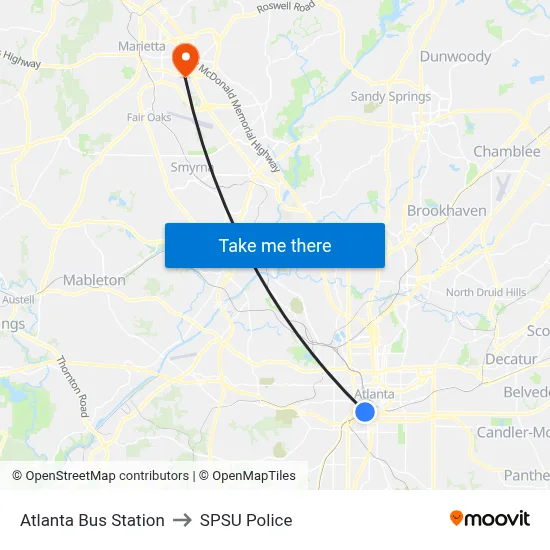 Atlanta Bus Station to SPSU Police map