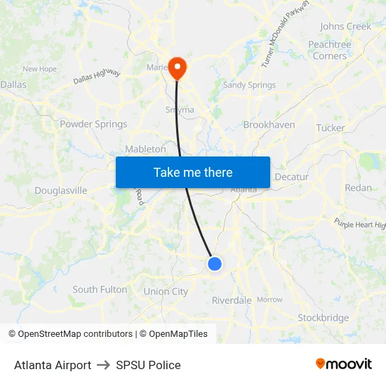Atlanta Airport to SPSU Police map