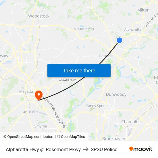 Alpharetta Hwy @ Rosemont Pkwy to SPSU Police map