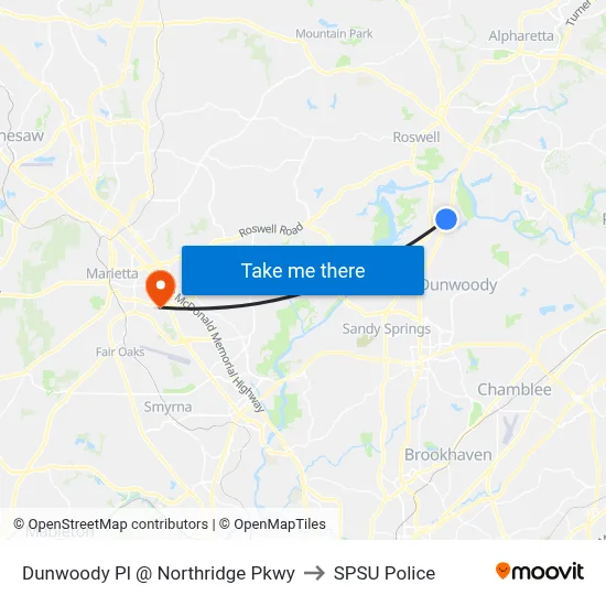 Dunwoody Pl @ Northridge Pkwy to SPSU Police map