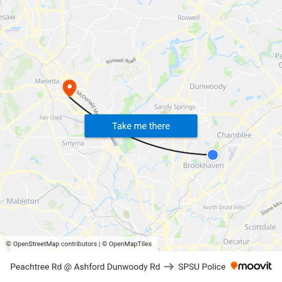 Peachtree Rd @ Ashford Dunwoody Rd to SPSU Police map