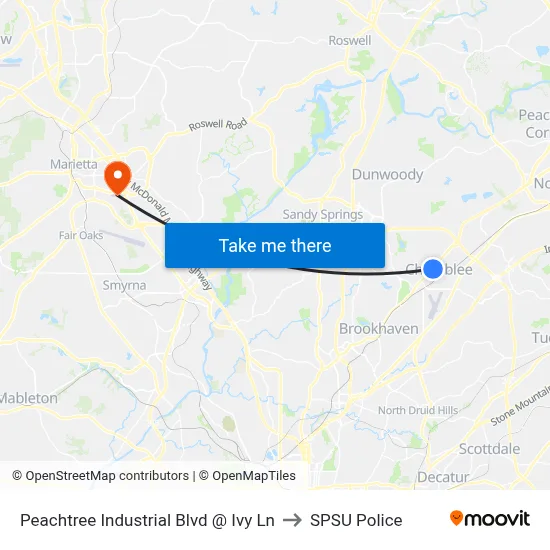 Peachtree Industrial Blvd @ Ivy Ln to SPSU Police map