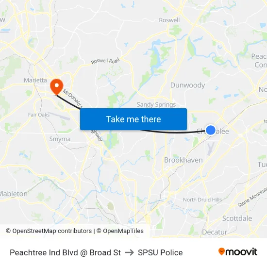 Peachtree Ind Blvd @ Broad St to SPSU Police map