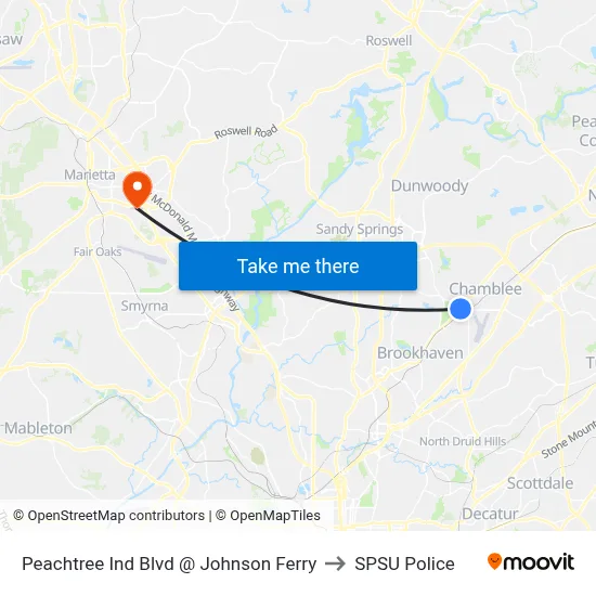 Peachtree Ind Blvd @ Johnson Ferry to SPSU Police map