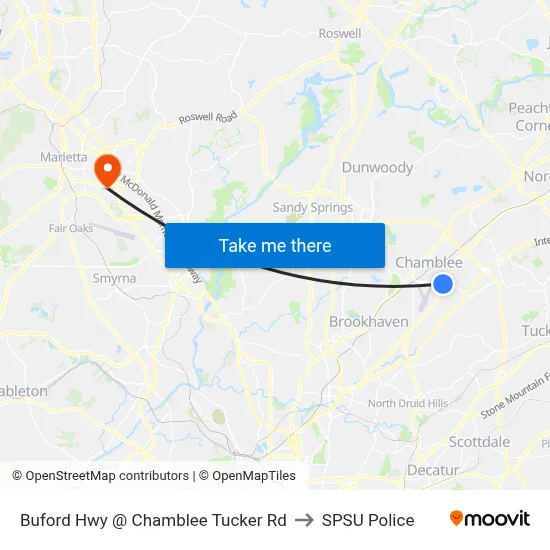 Buford Hwy @ Chamblee Tucker Rd to SPSU Police map
