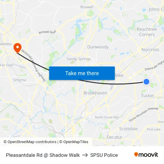 Pleasantdale Rd @ Shadow Walk to SPSU Police map