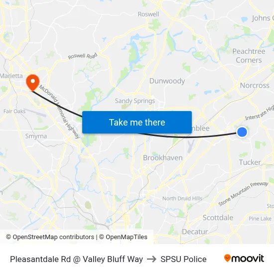 Pleasantdale Rd @ Valley Bluff Way to SPSU Police map