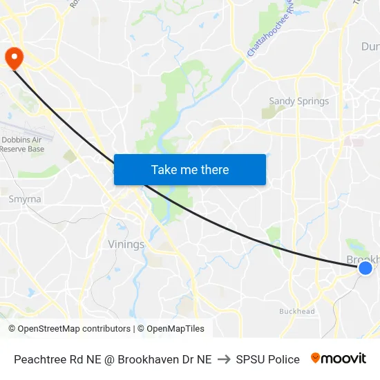 Peachtree Rd NE @ Brookhaven Dr NE to SPSU Police map