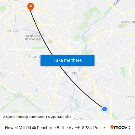 Howell Mill Rd @ Peachtree Battle Av to SPSU Police map