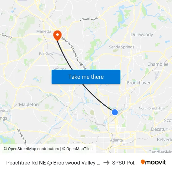 Peachtree Rd NE @ Brookwood Valley Cir NE to SPSU Police map