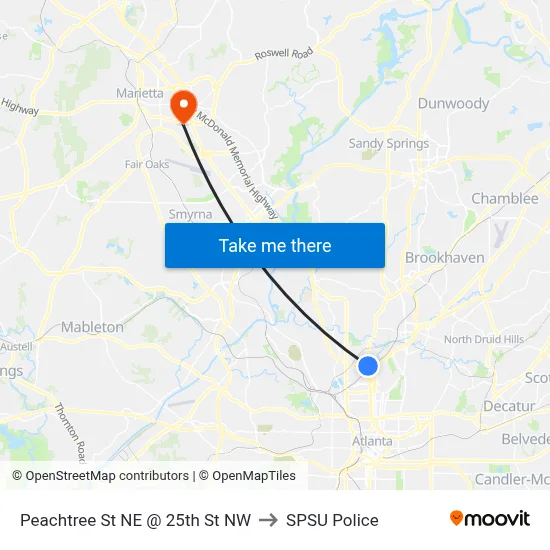 Peachtree St NE @ 25th St NW to SPSU Police map
