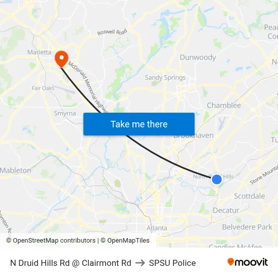 N Druid Hills Rd @ Clairmont Rd to SPSU Police map