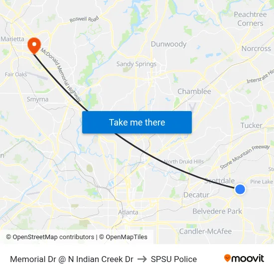 Memorial Dr @ N Indian Creek Dr to SPSU Police map
