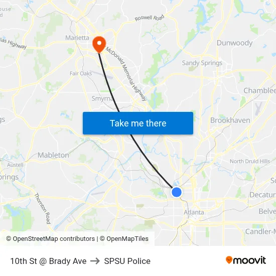10th St @ Brady Ave to SPSU Police map