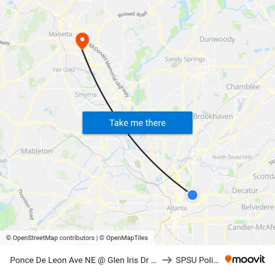 Ponce De Leon Ave NE @ Glen Iris Dr NE to SPSU Police map