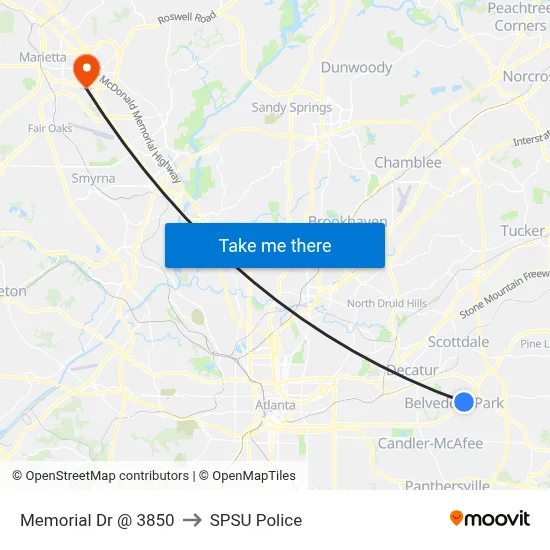 Memorial Dr @ 3850 to SPSU Police map
