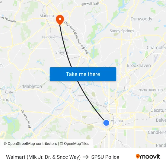 Walmart (Mlk Jr. Dr. & Sncc Way) to SPSU Police map