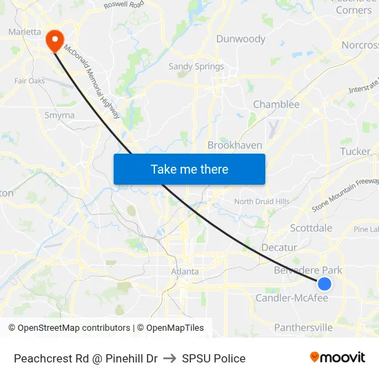 Peachcrest Rd @ Pinehill Dr to SPSU Police map