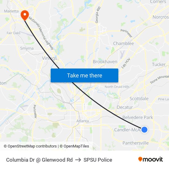 Columbia Dr @ Glenwood Rd to SPSU Police map