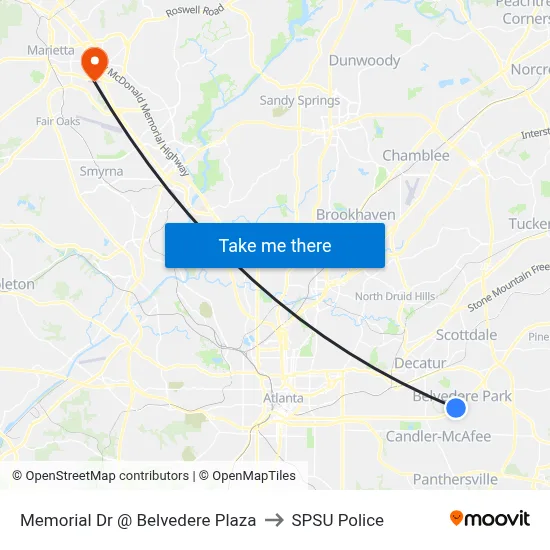 Memorial Dr @ Belvedere Plaza to SPSU Police map