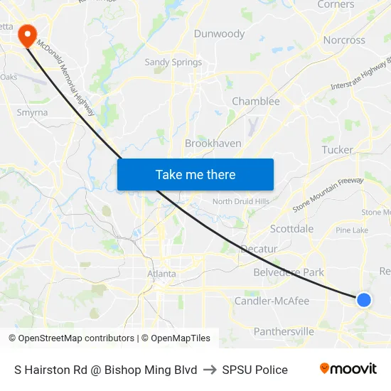S Hairston Rd @ Bishop Ming Blvd to SPSU Police map