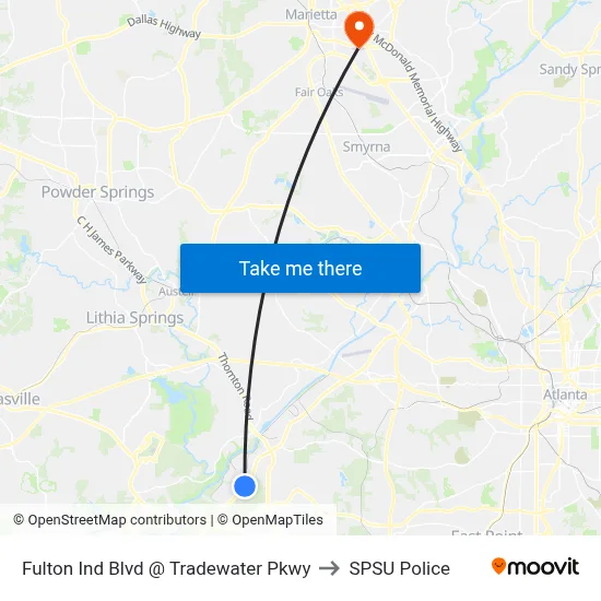 Fulton Ind Blvd @ Tradewater Pkwy to SPSU Police map