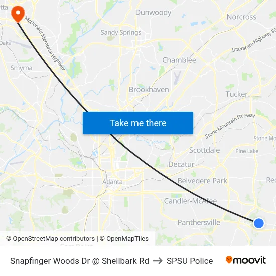 Snapfinger Woods Dr @ Shellbark Rd to SPSU Police map