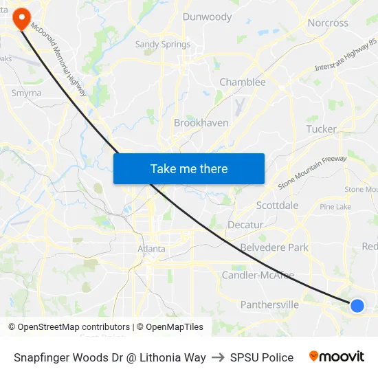 Snapfinger Woods Dr @ Lithonia Way to SPSU Police map