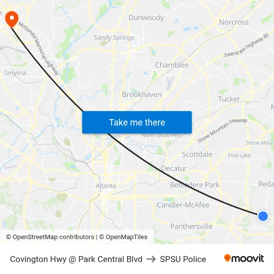 Covington Hwy @ Park Central Blvd to SPSU Police map