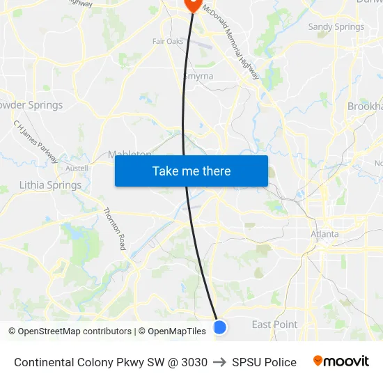 Continental Colony Pkwy SW @ 3030 to SPSU Police map