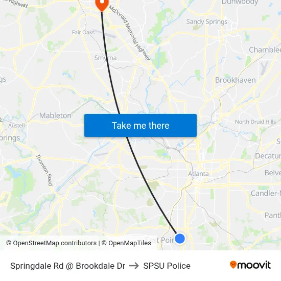 Springdale Rd @ Brookdale Dr to SPSU Police map