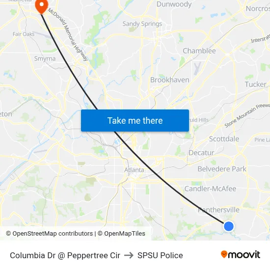 Columbia Dr @ Peppertree Cir to SPSU Police map