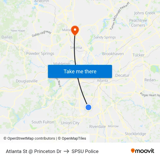 Atlanta St @ Princeton Dr to SPSU Police map