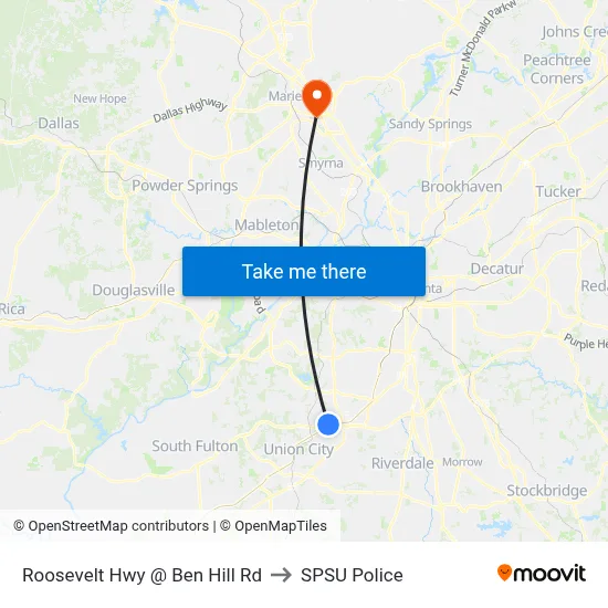 Roosevelt Hwy @ Ben Hill Rd to SPSU Police map