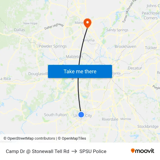 Camp Dr @ Stonewall Tell Rd to SPSU Police map