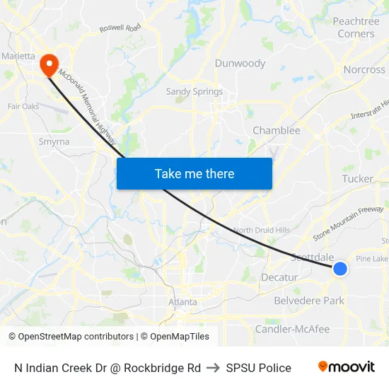 N Indian Creek Dr @ Rockbridge Rd to SPSU Police map