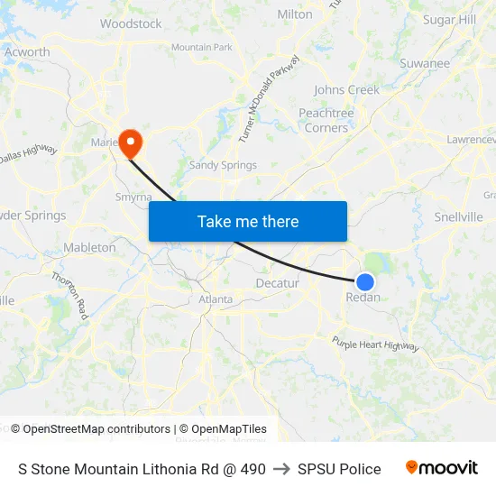 S Stone Mountain Lithonia Rd @ 490 to SPSU Police map