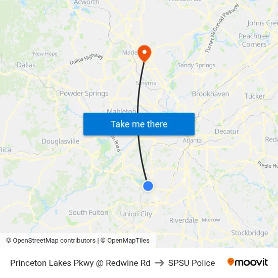 Princeton Lakes Pkwy @ Redwine Rd to SPSU Police map