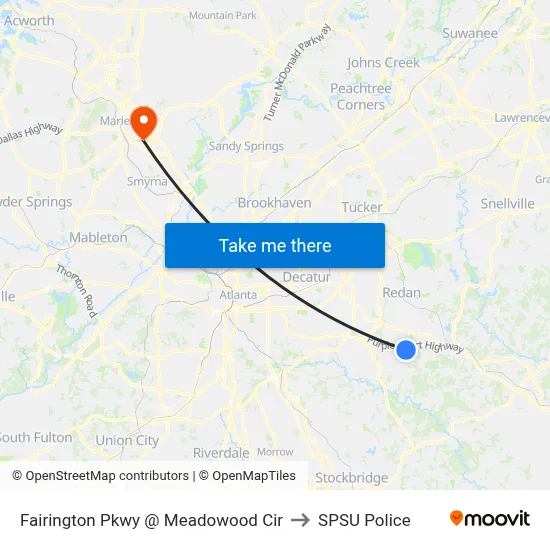 Fairington Pkwy @ Meadowood Cir to SPSU Police map