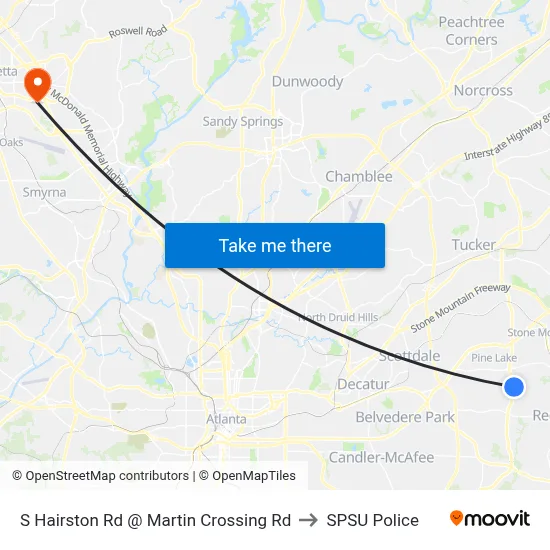 S Hairston Rd @ Martin Crossing Rd to SPSU Police map