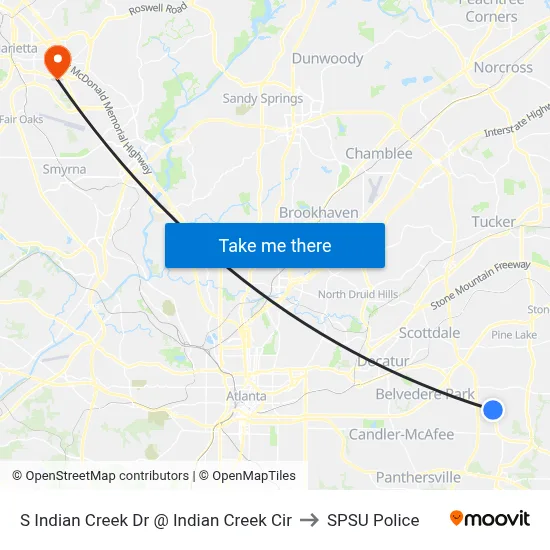S Indian Creek Dr @ Indian Creek Cir to SPSU Police map